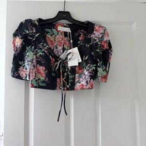 Zimmermann Black Floral Crop Top